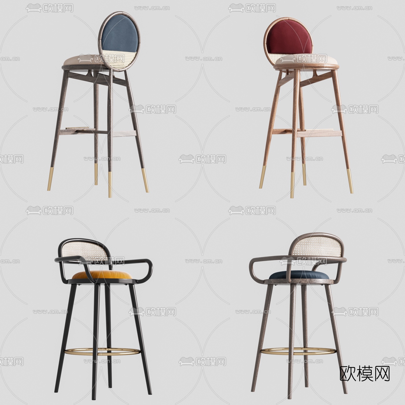 现代实木吧台椅3d模型下载