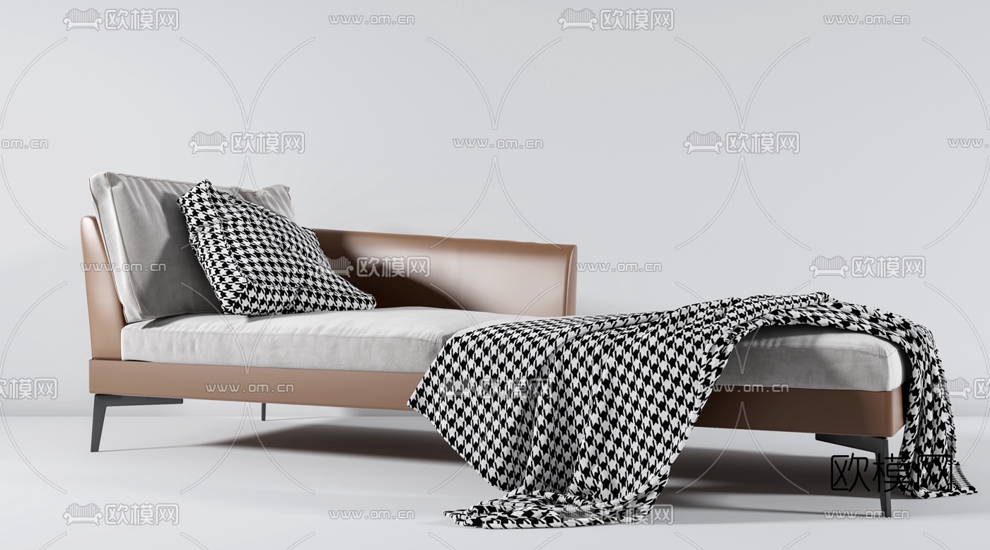 现代皮革贵妃椅3d模型下载（渲染图3）