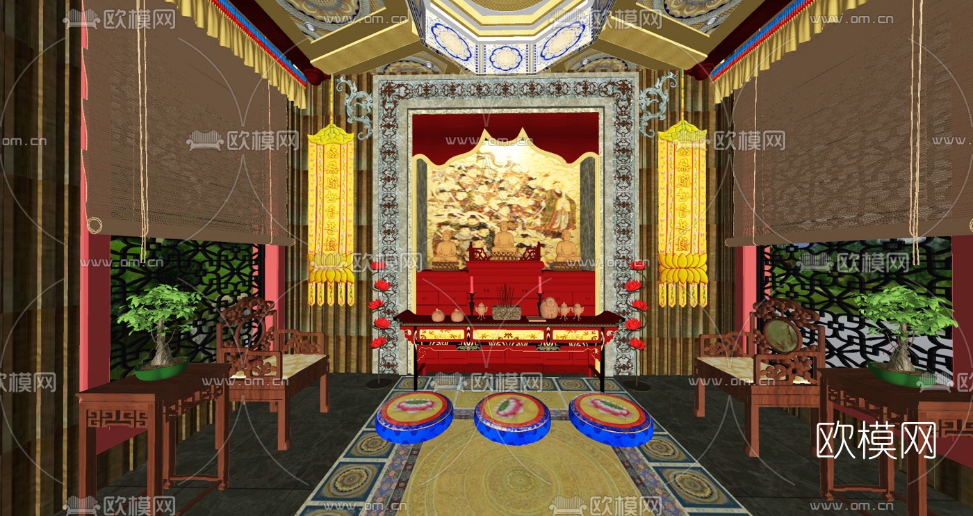 现代佛堂祠堂su模型下载