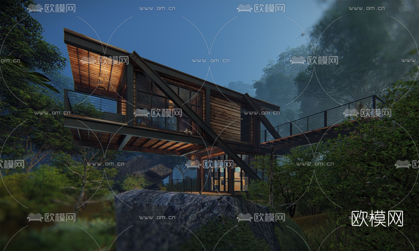 现代山地木屋su模型下载（渲染图1）