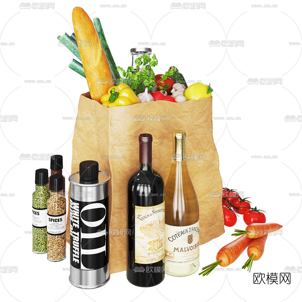现代蔬菜水果食物酒水3d模型