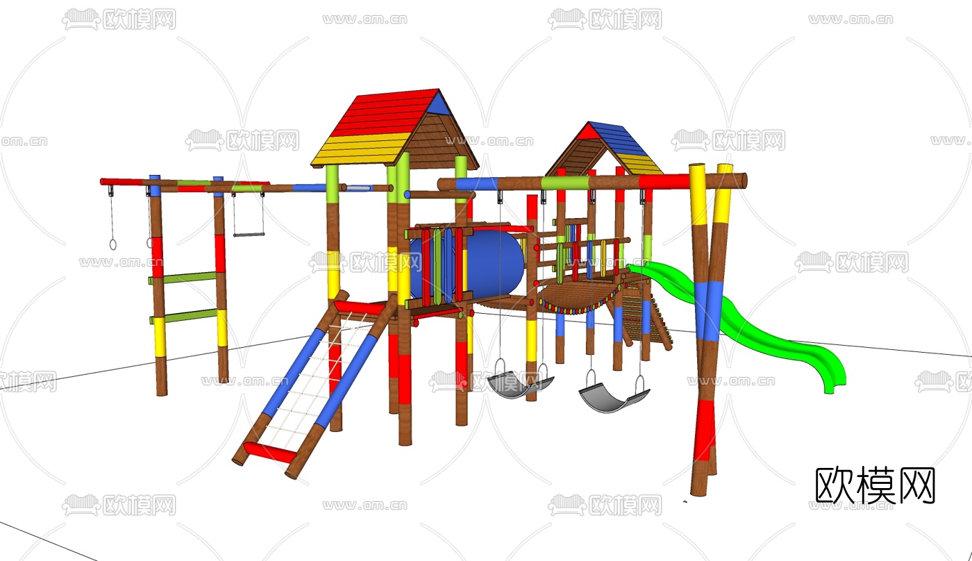 现代实木滑梯免费su模型下载