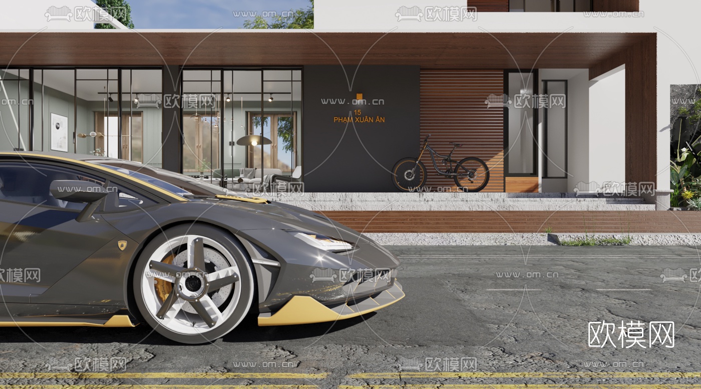 现代独栋别墅外观3d模型下载（渲染图3）