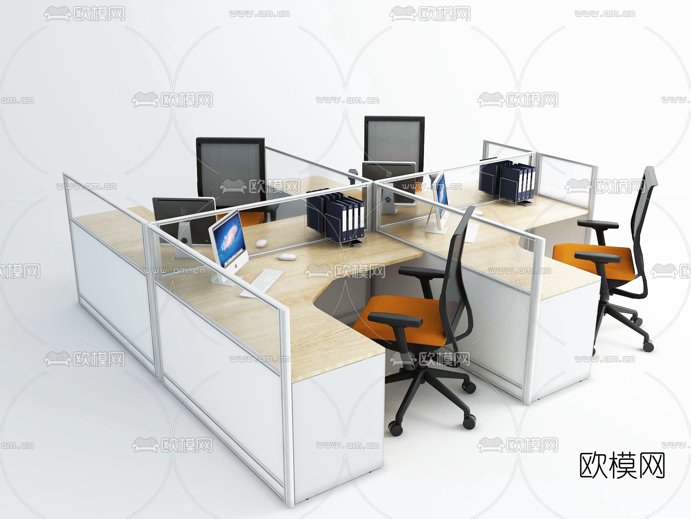 现代卡座办公桌椅su模型下载（渲染图2）