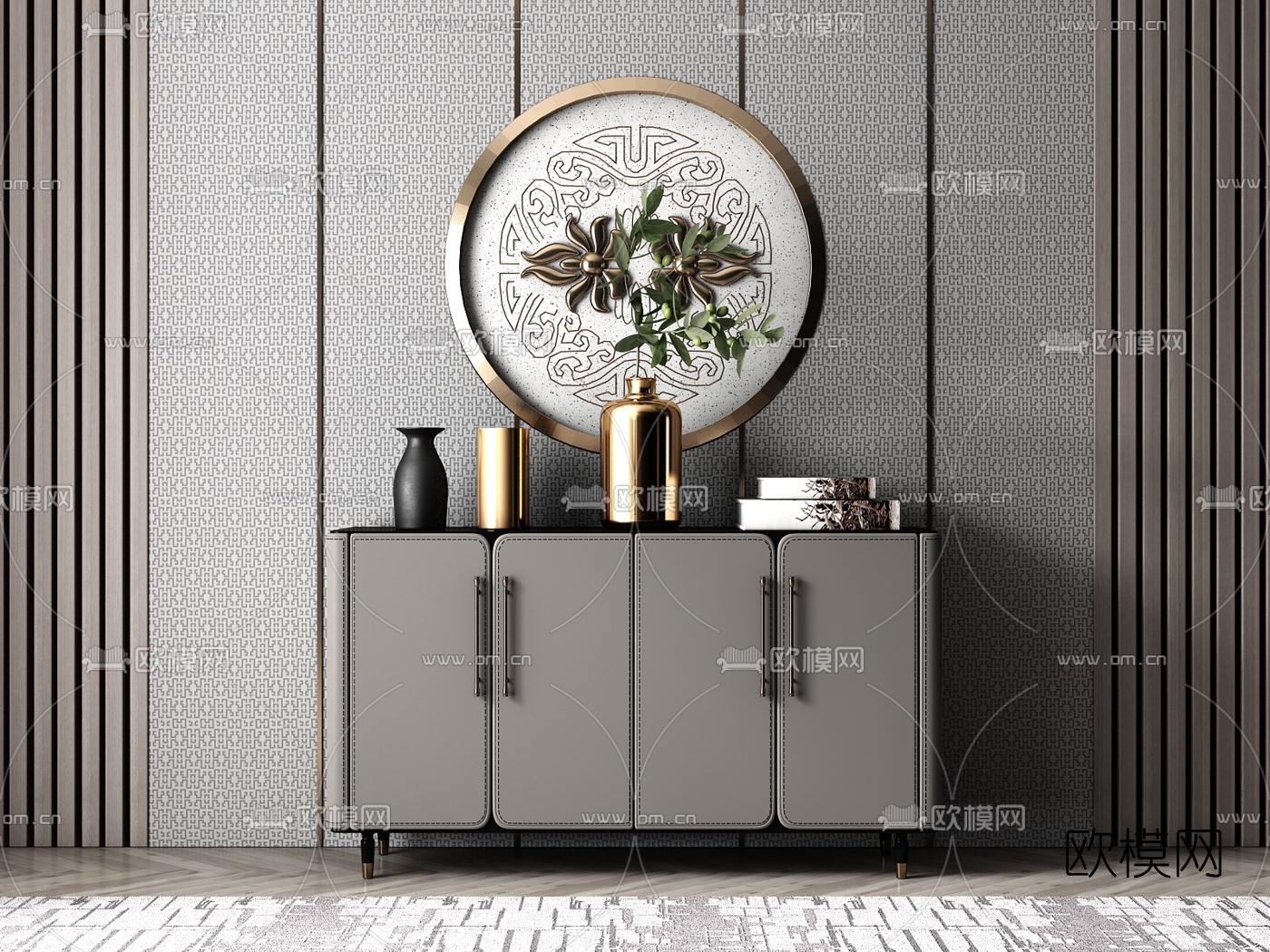 现代轻奢端景柜su模型下载（渲染图1）