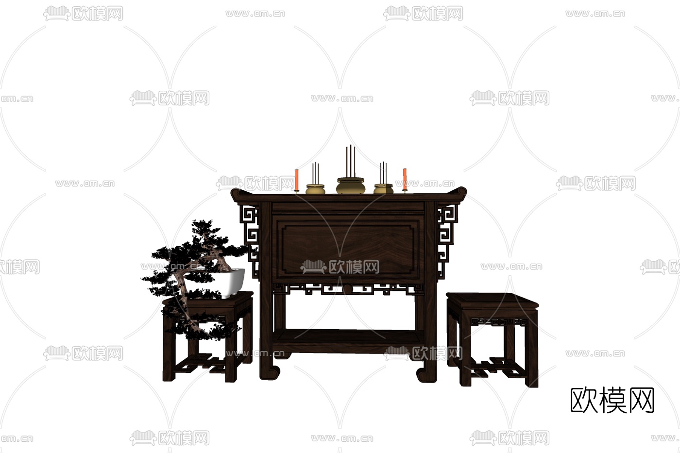 新中式实木端景台免费su模型下载