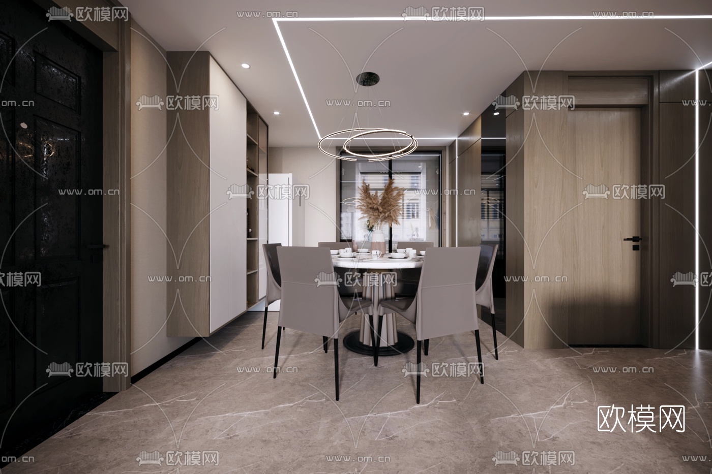 现代客厅餐厅3d模型