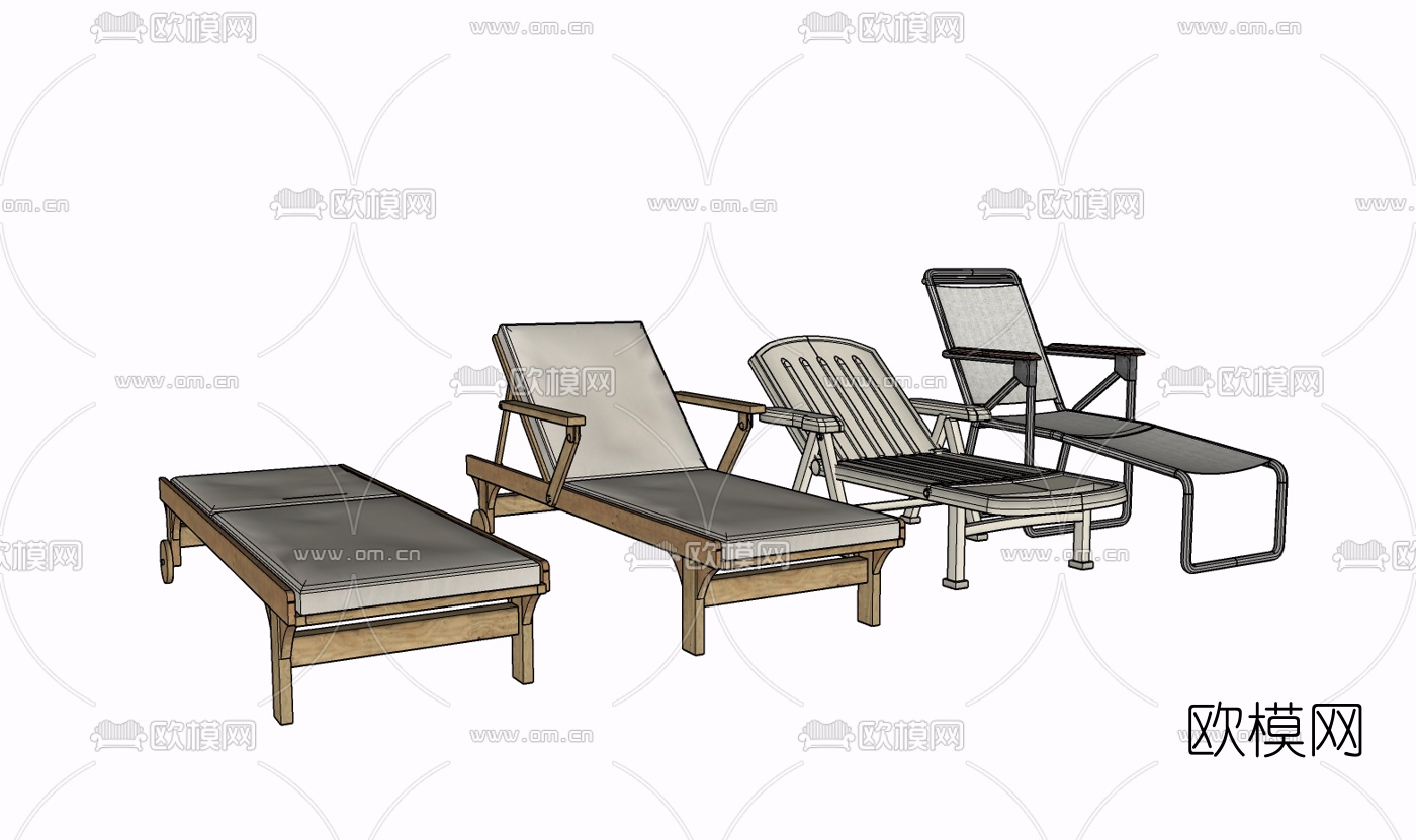现代实木躺椅免费su模型下载