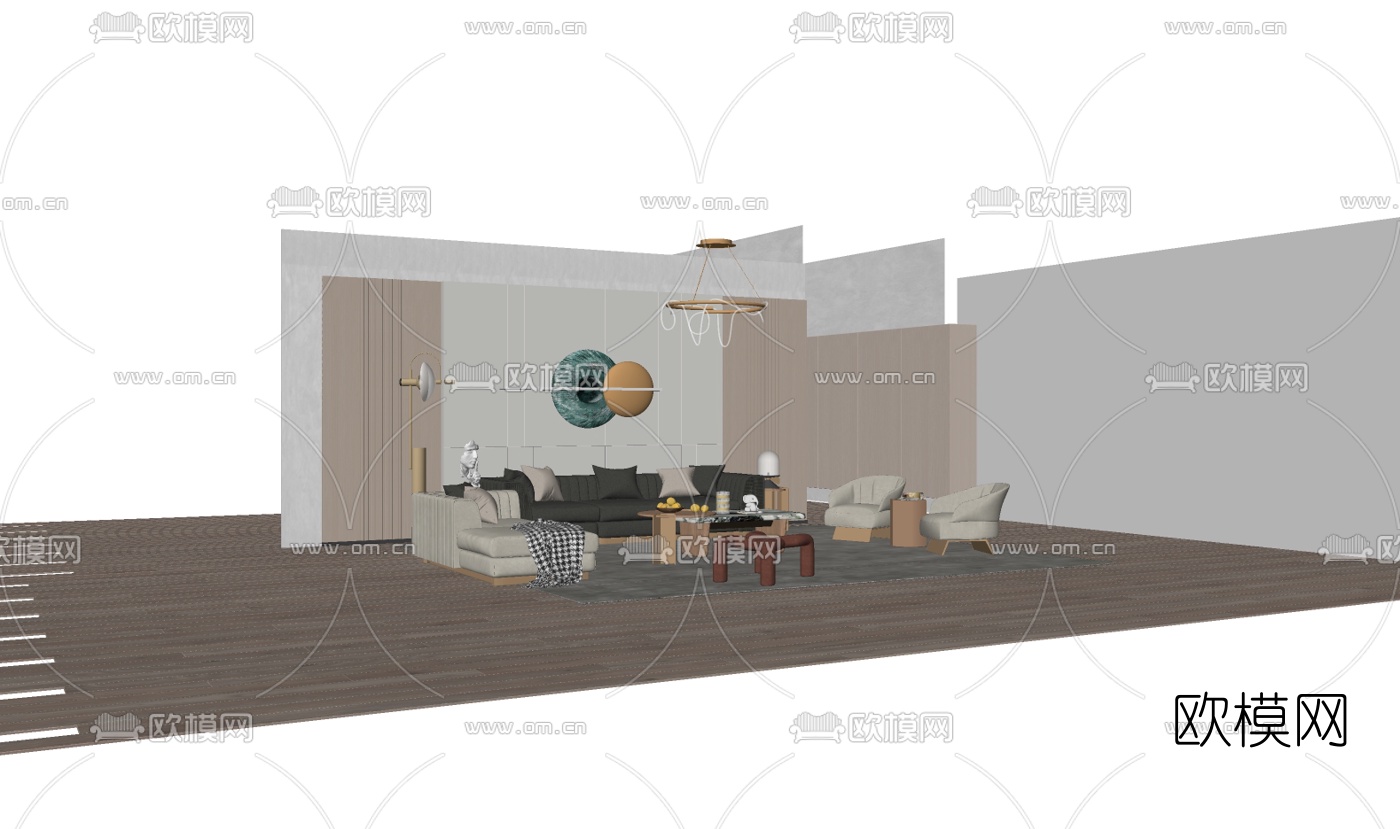 现代布艺组合沙发su模型下载