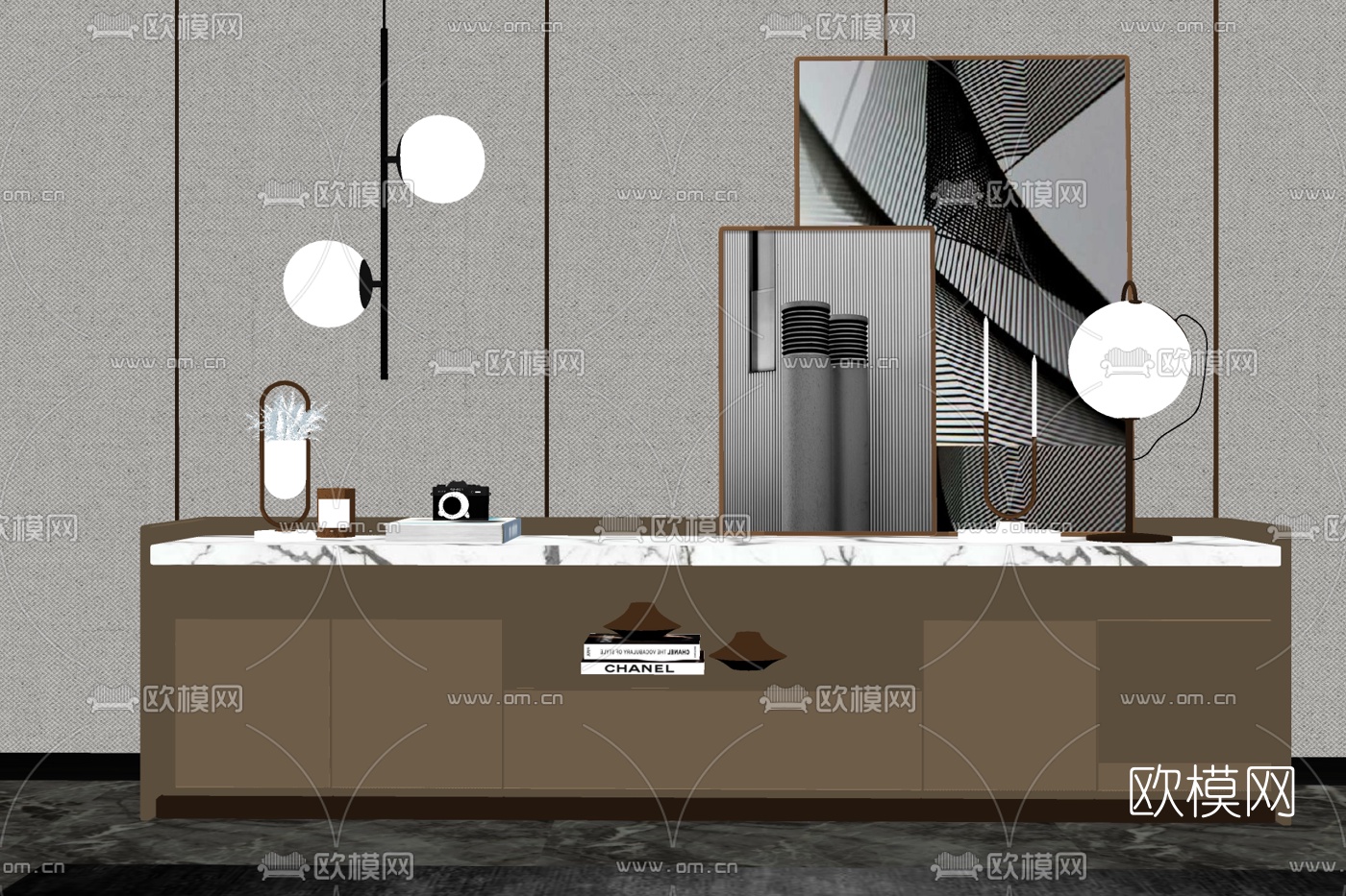 现代实木电视柜su模型