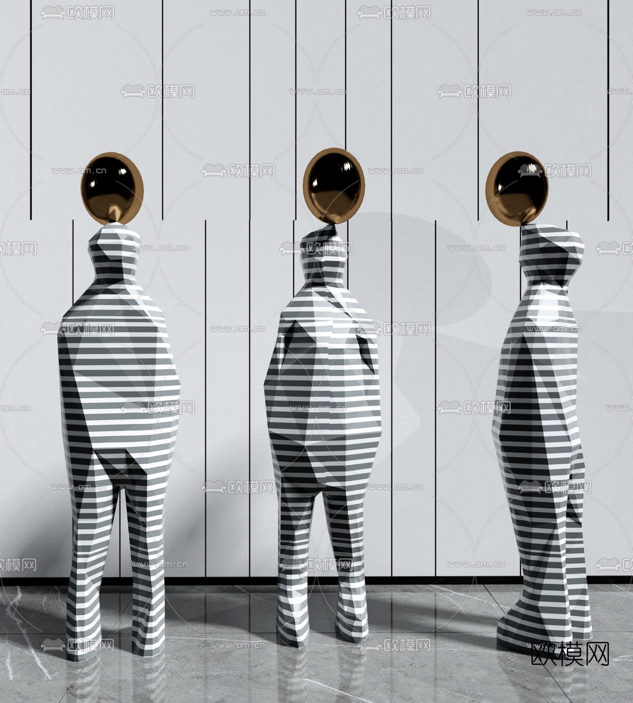 现代条纹人物雕塑3d模型下载