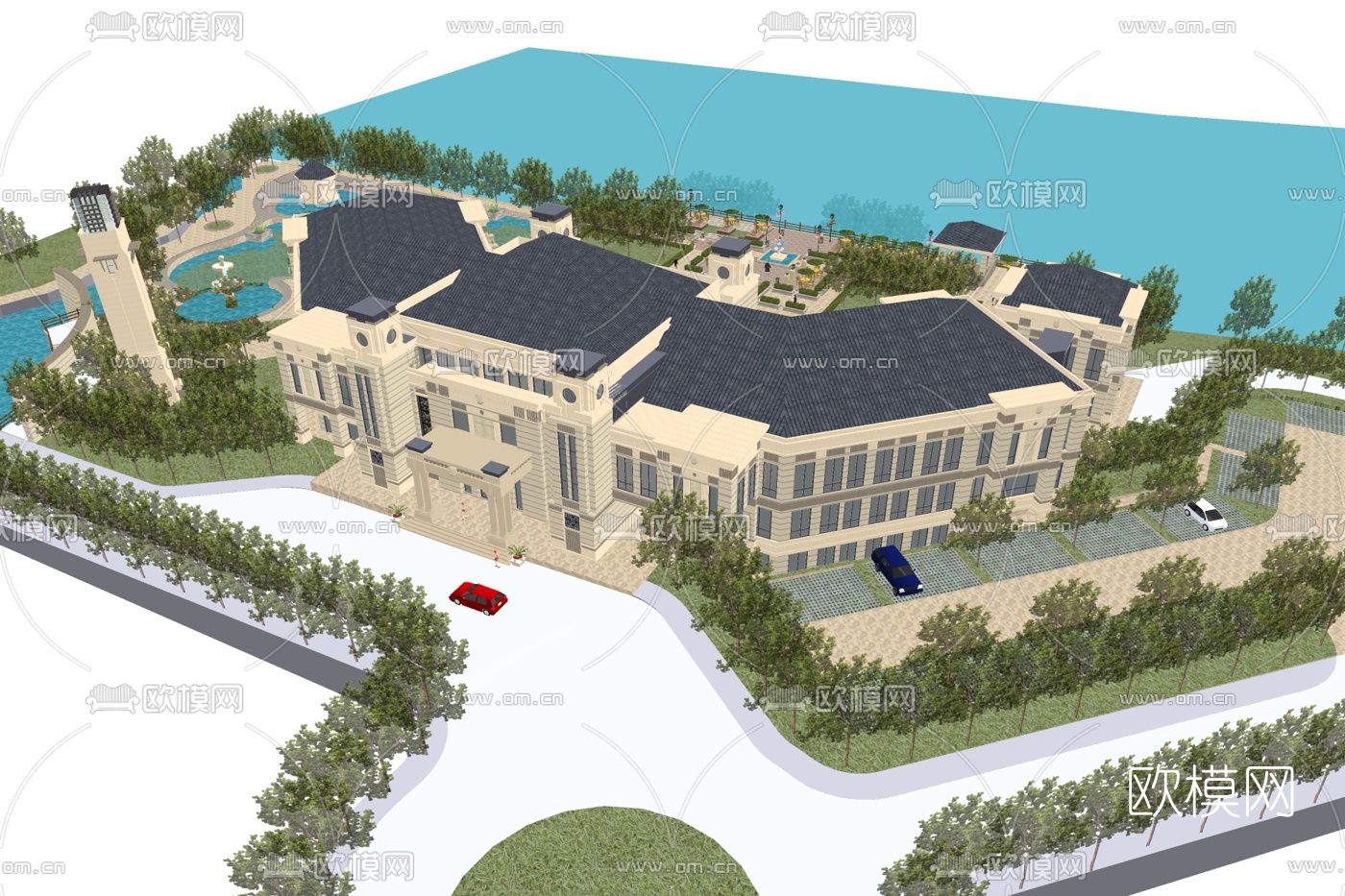 简欧酒店外观su模型下载