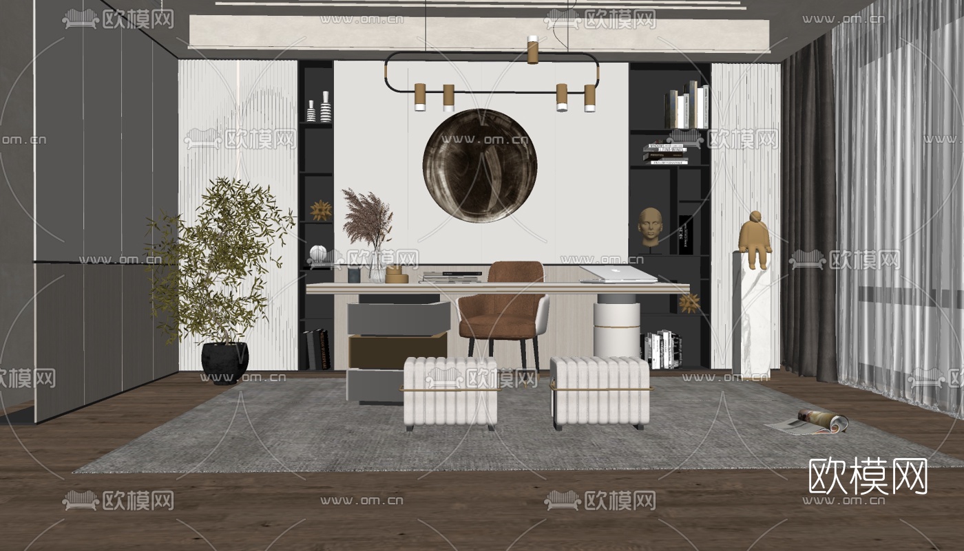 现代书桌椅su模型下载