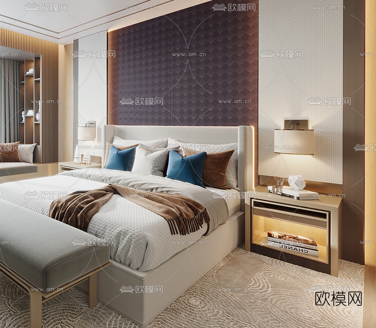 现代轻奢酒店客房3d模型下载（渲染图3）