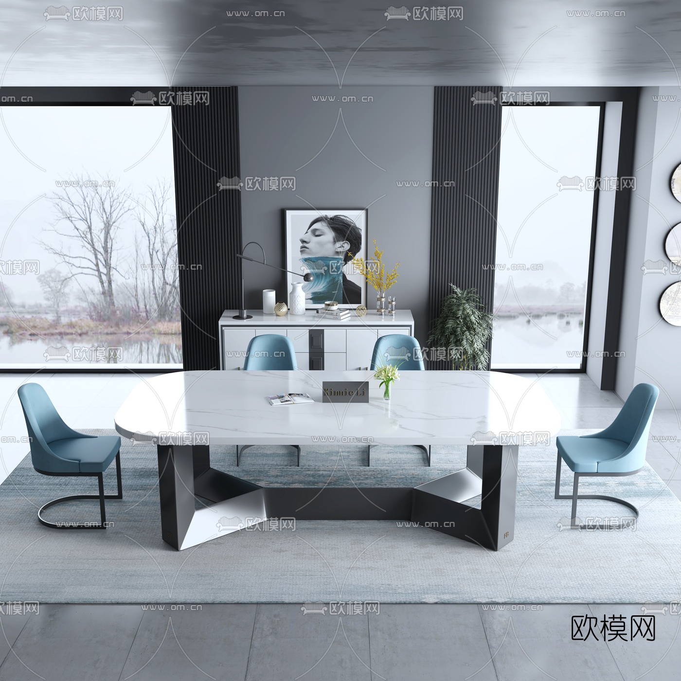 现代大理石餐桌椅3d模型