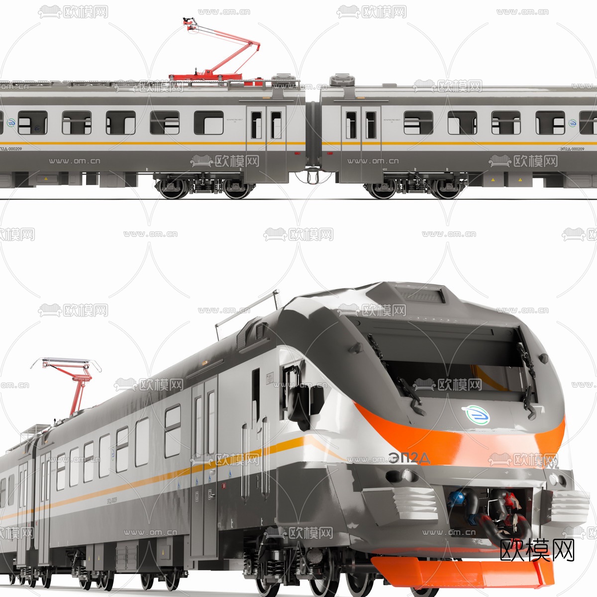 现代火车列车3d模型下载（渲染图1）