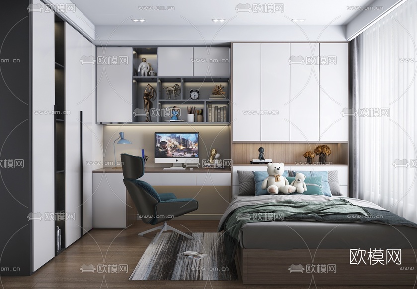 现代榻榻米卧室3d模型下载