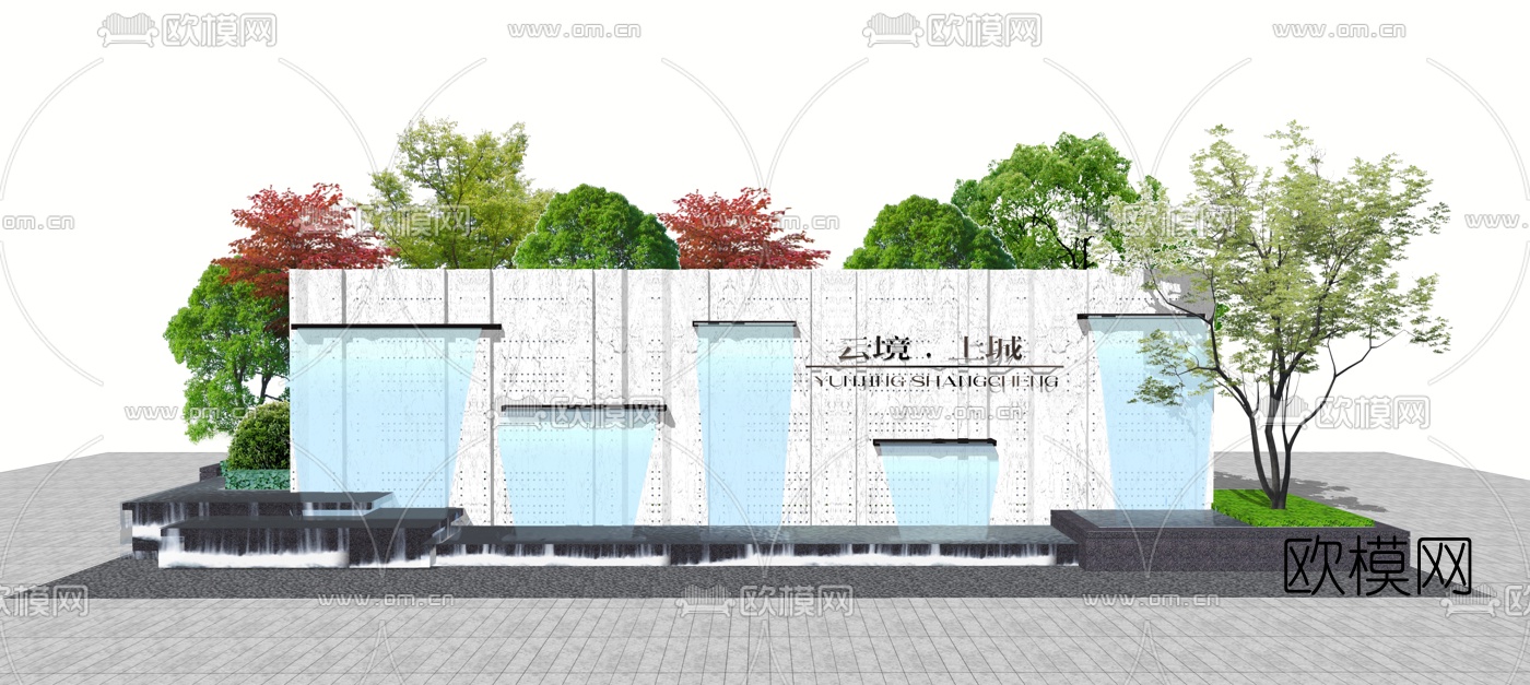 现代水帘水幕景观小品su模型