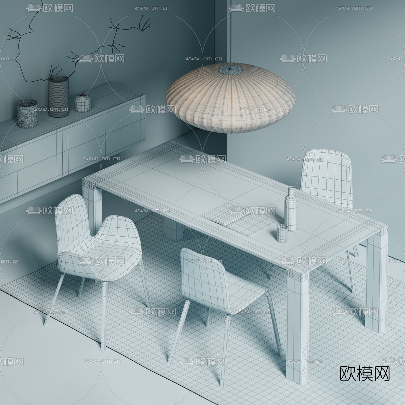 现代实木餐桌椅3d模型下载（渲染图5）