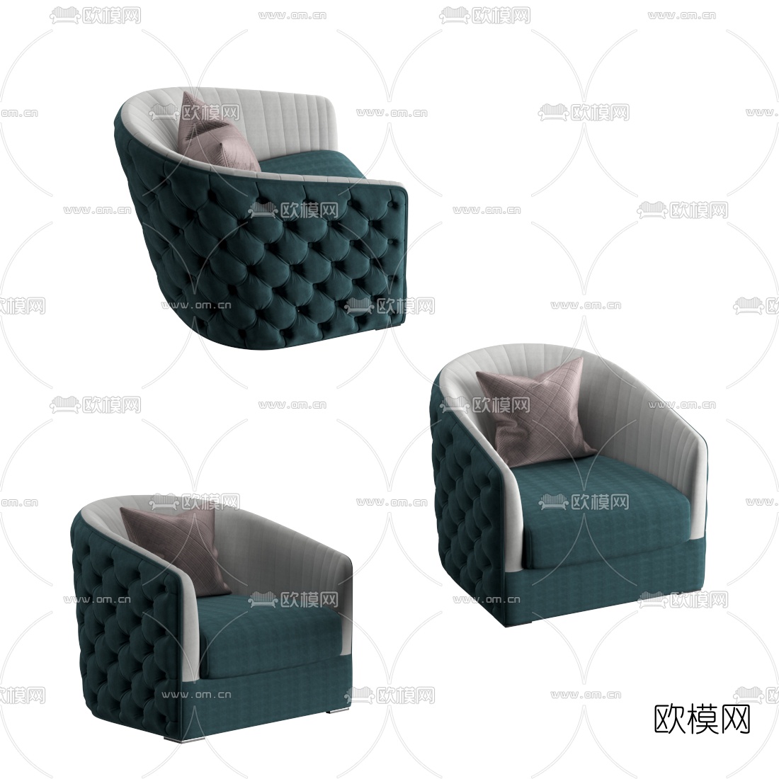 简欧绒布单人沙发3d模型