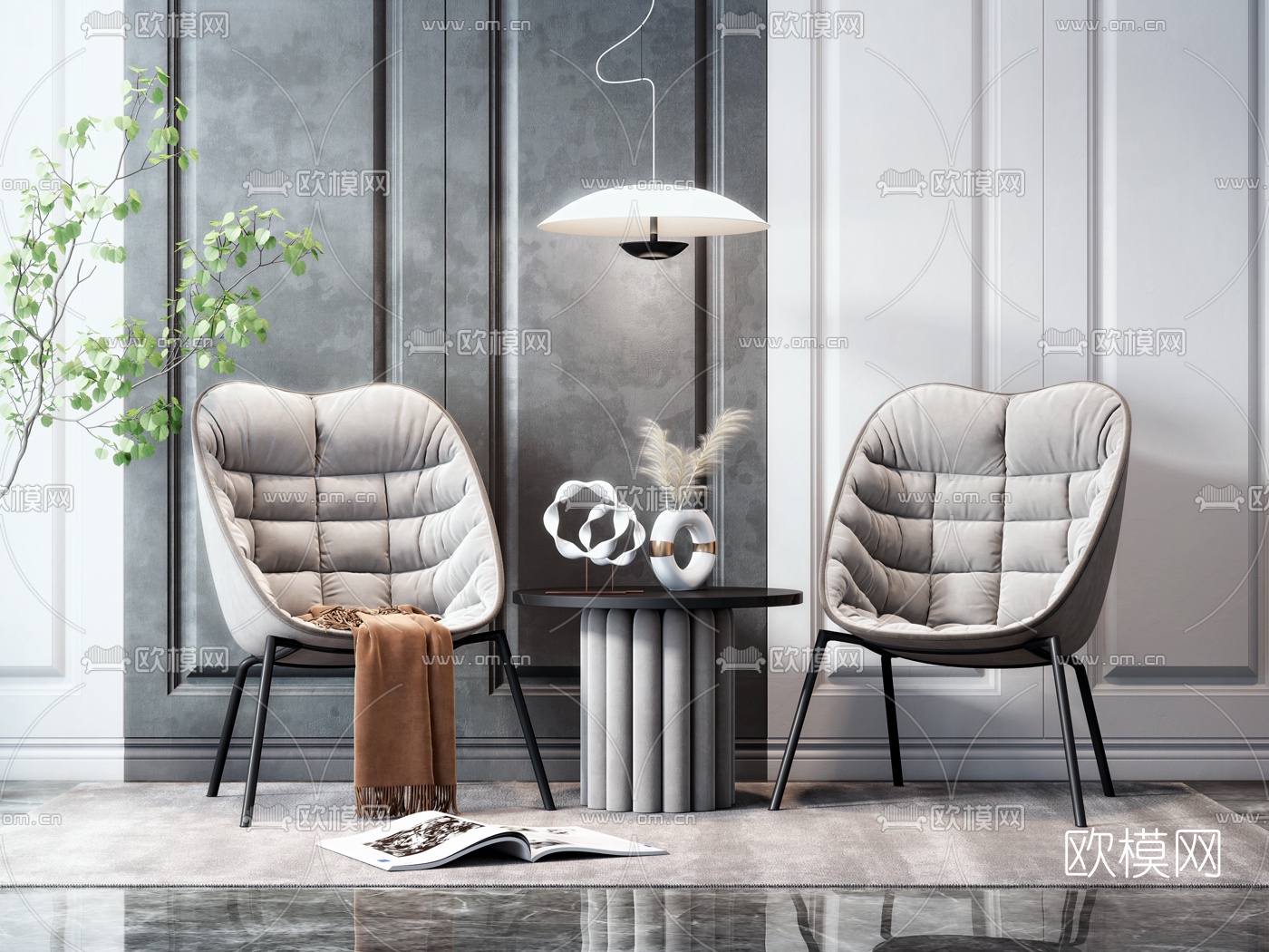 现代布艺休闲椅边几3d模型下载