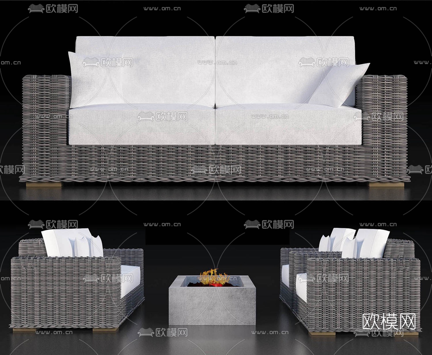 现代户外藤制沙发组合3d模型下载