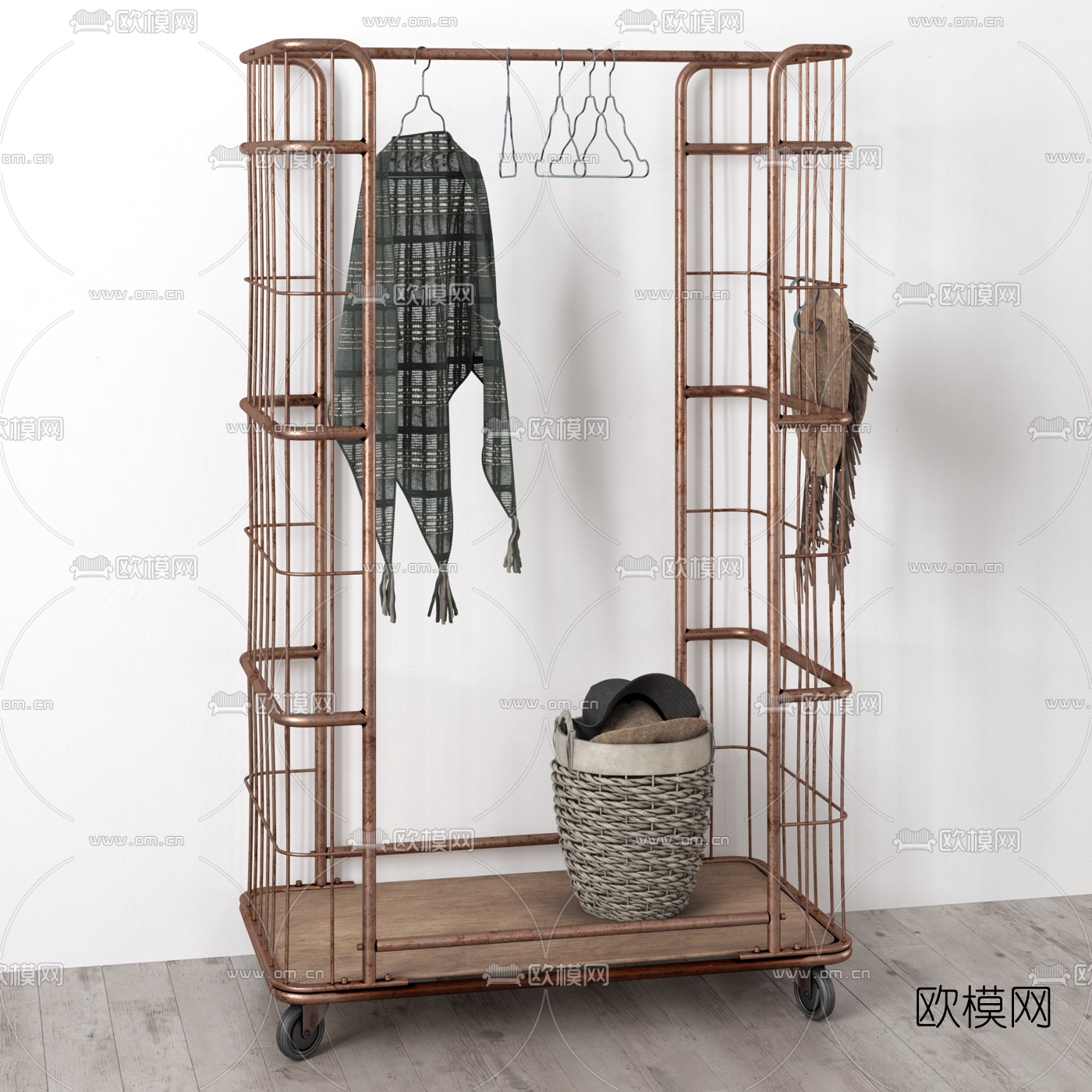 北欧实木衣帽架试衣镜3d模型下载（渲染图3）