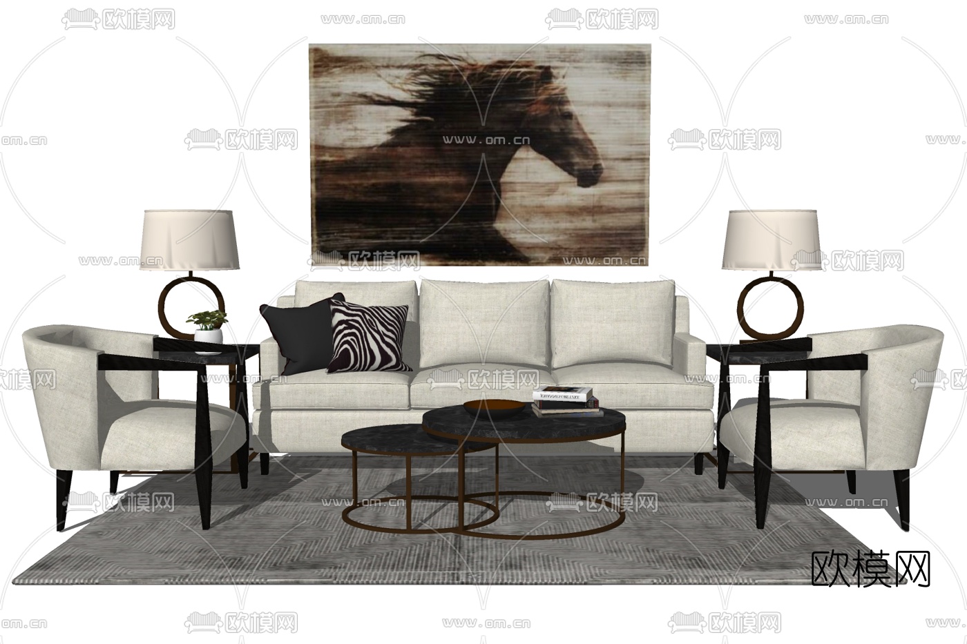 现代布艺组合沙发su模型下载