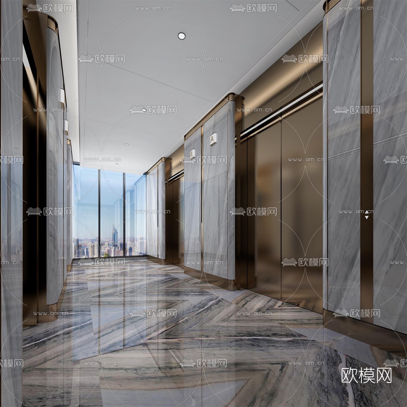现代电梯厅走廊3d模型