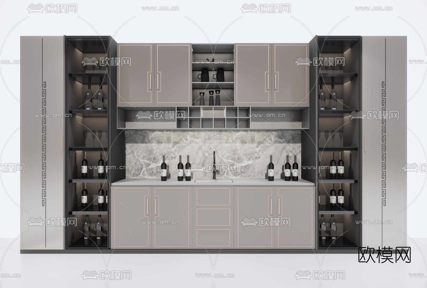 现代装饰酒柜su模型下载（渲染图1）