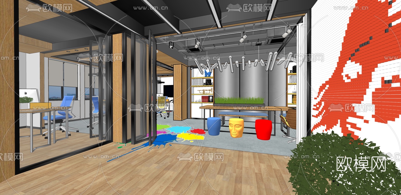 现代办公室su模型下载（渲染图4）