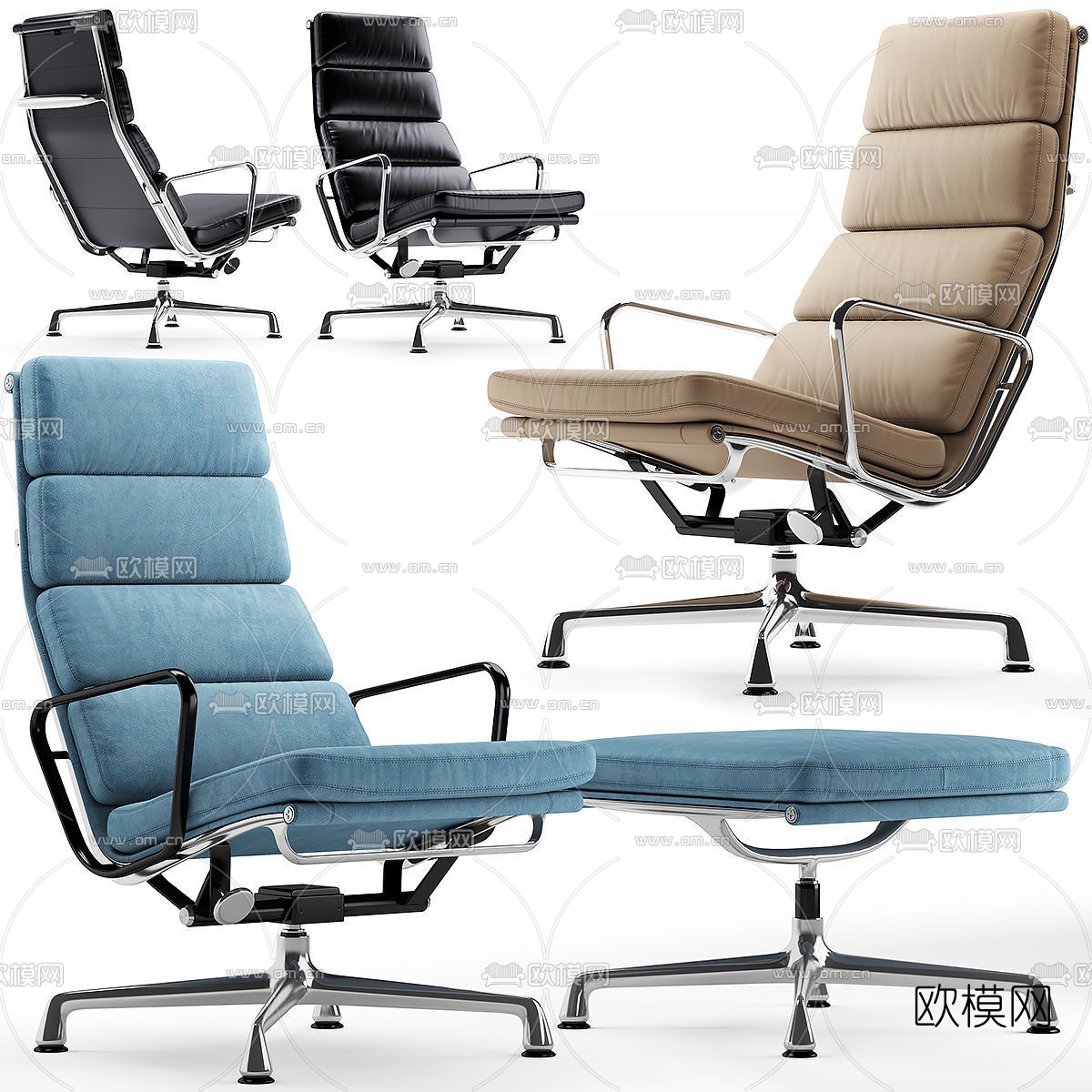 现代皮革办公椅脚踏3d模型下载（渲染图4）