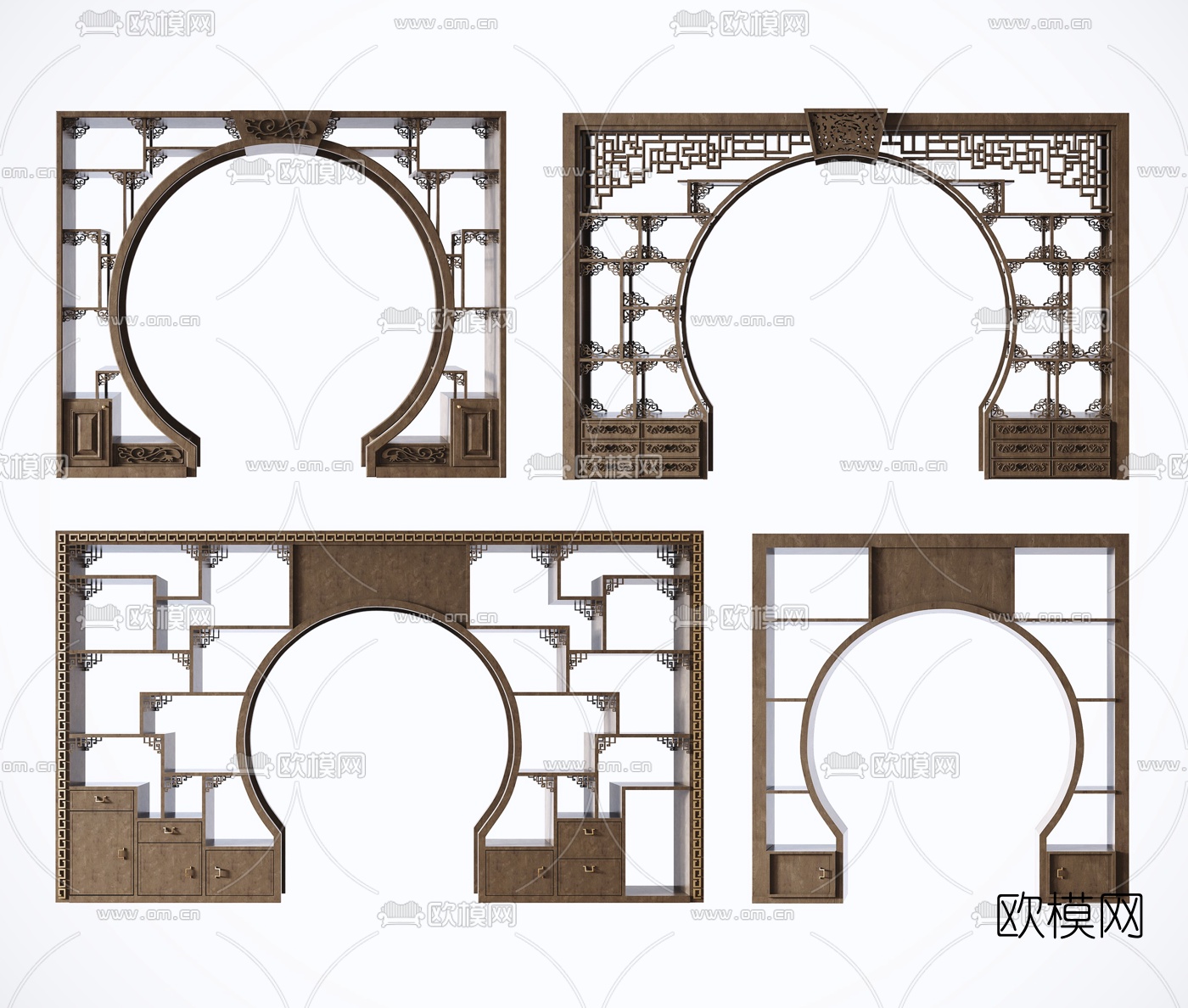 中式博古架拱门组合3d模型