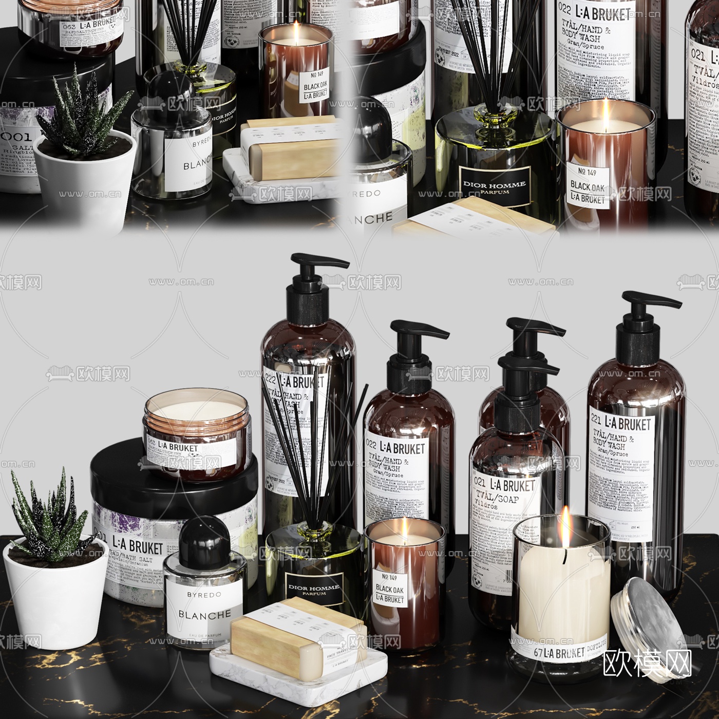 现代沐浴露洗漱用品3d模型下载（渲染图1）