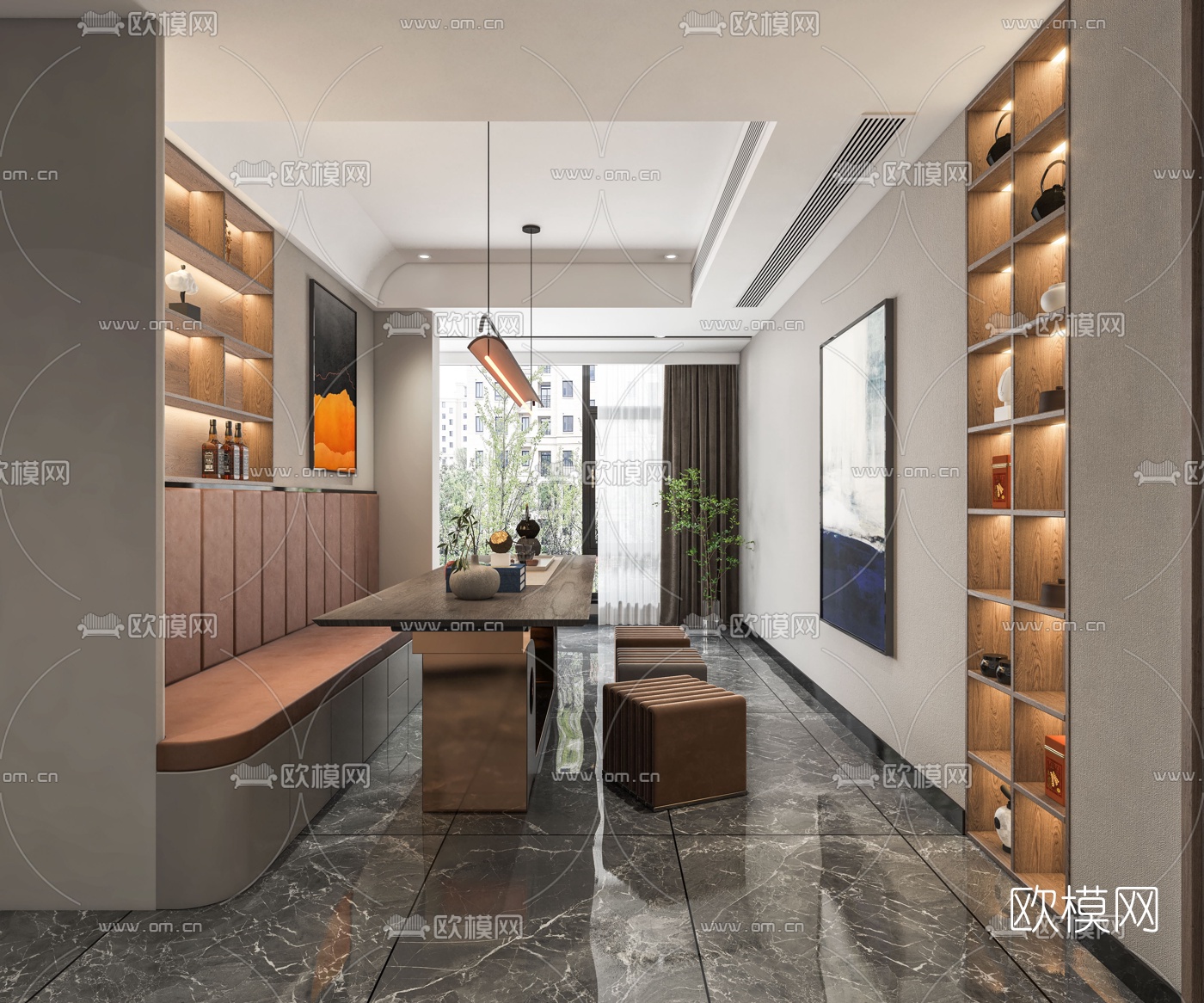 现代轻奢客厅餐厅3d模型