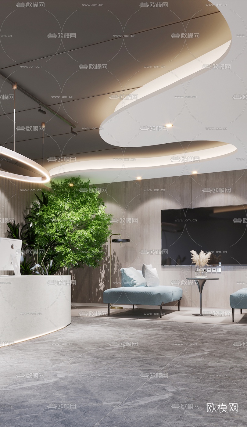 北欧办公前台大厅3d模型下载（渲染图4）