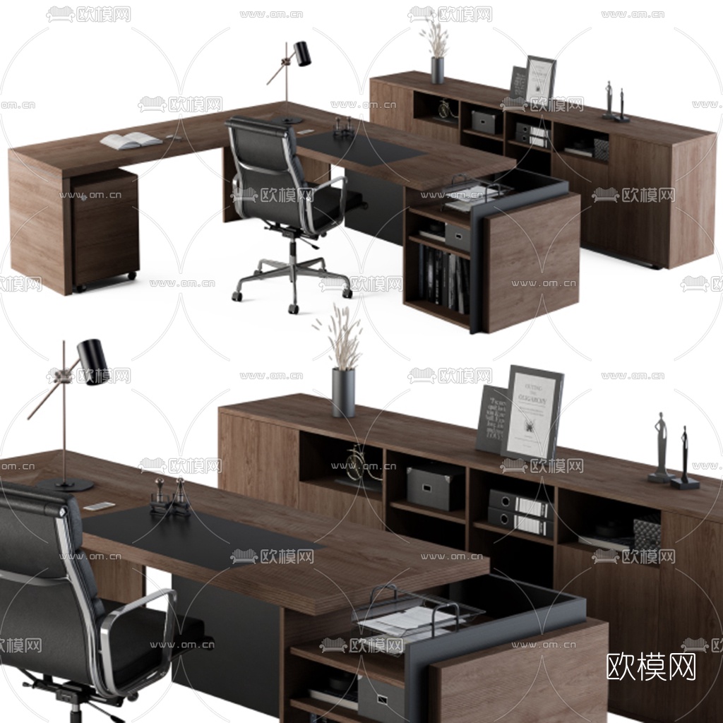 现代实木办公桌班台桌3d模型
