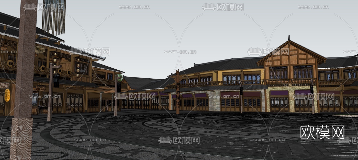 中式商业街su模型下载（渲染图6）