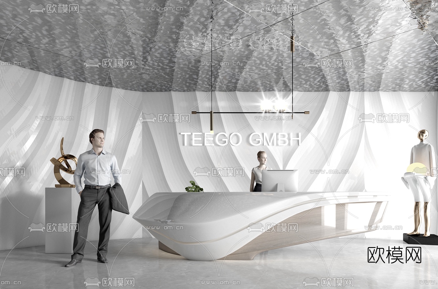 后现代办公前台接待台3d模型下载