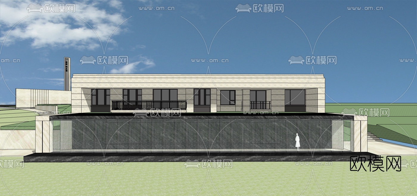 新古典会所建筑外观su模型下载（渲染图3）