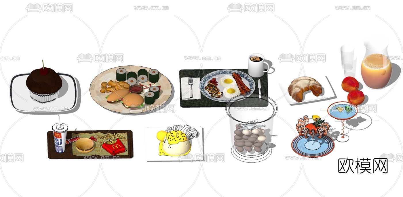 现代蛋糕甜品su模型下载