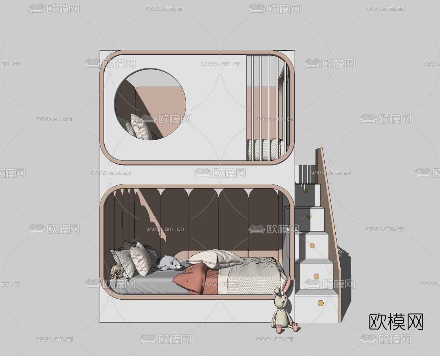 北欧儿童高低床su模型下载