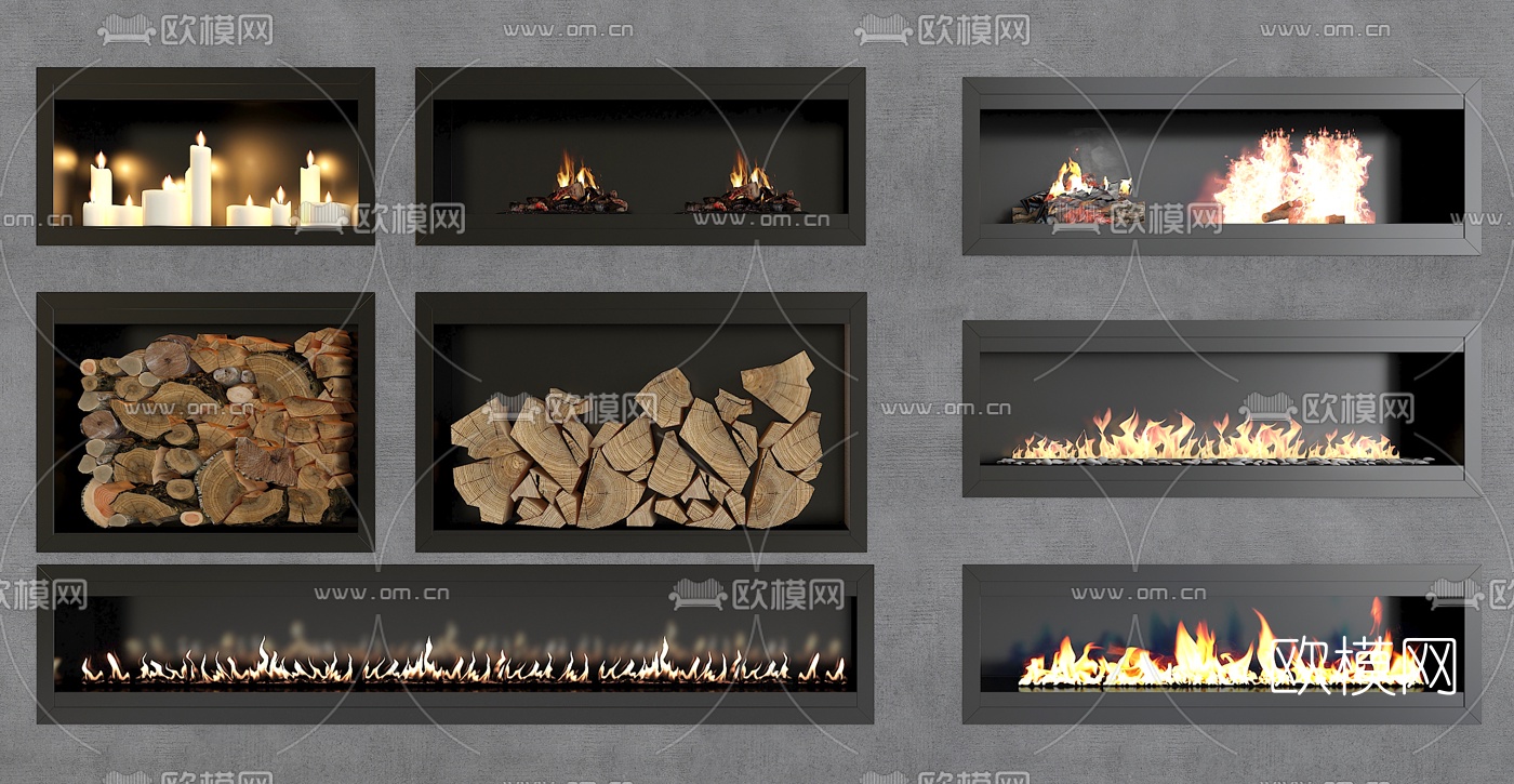 现代嵌入式壁炉3d模型下载