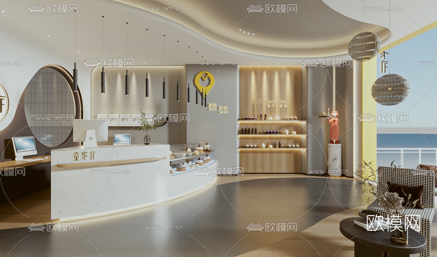 现代甜品店面包店3d模型下载（渲染图2）