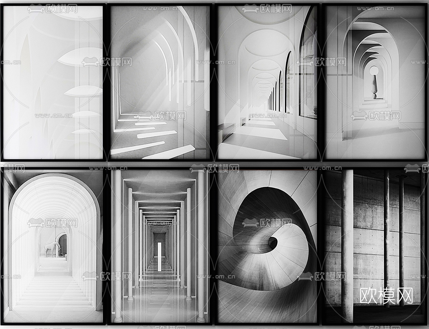 现代黑白挂画建筑挂画3d模型