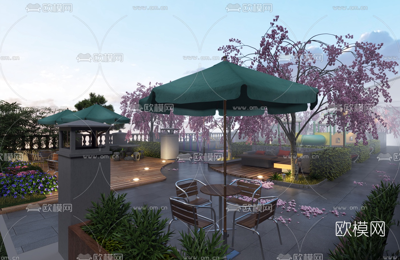 现代别墅露台花园3d模型下载（渲染图1）