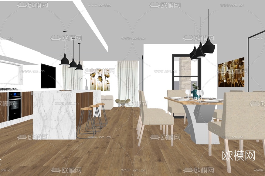 现代餐厅免费su模型下载_ID10084320_sketchup模型下载-欧模网