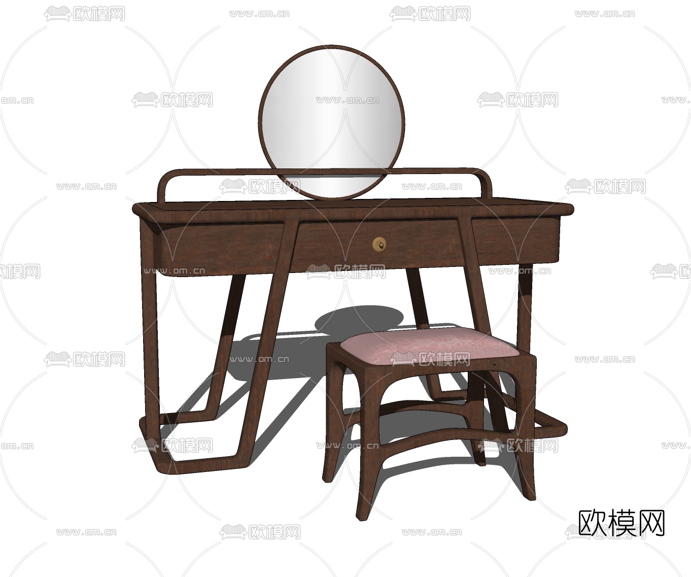 新中式实木梳妆台su模型下载