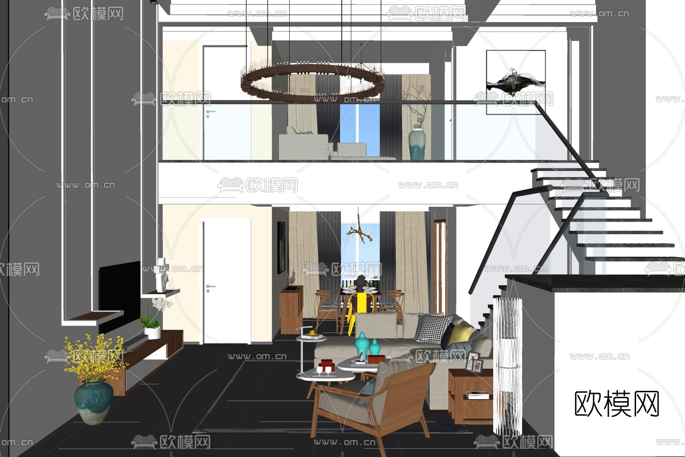 现代简约客厅免费su模型下载