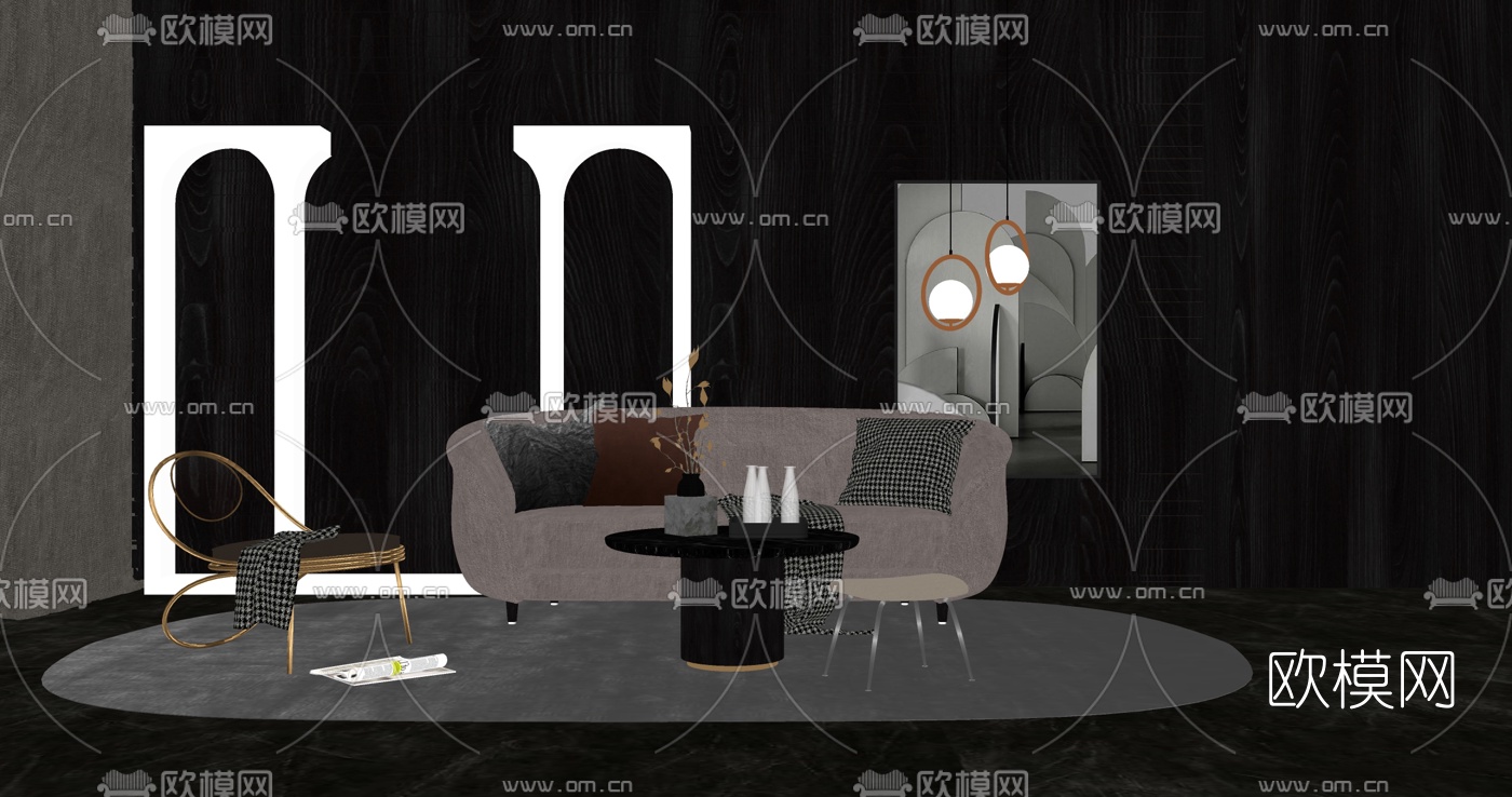 现代布艺沙发组合su模型下载